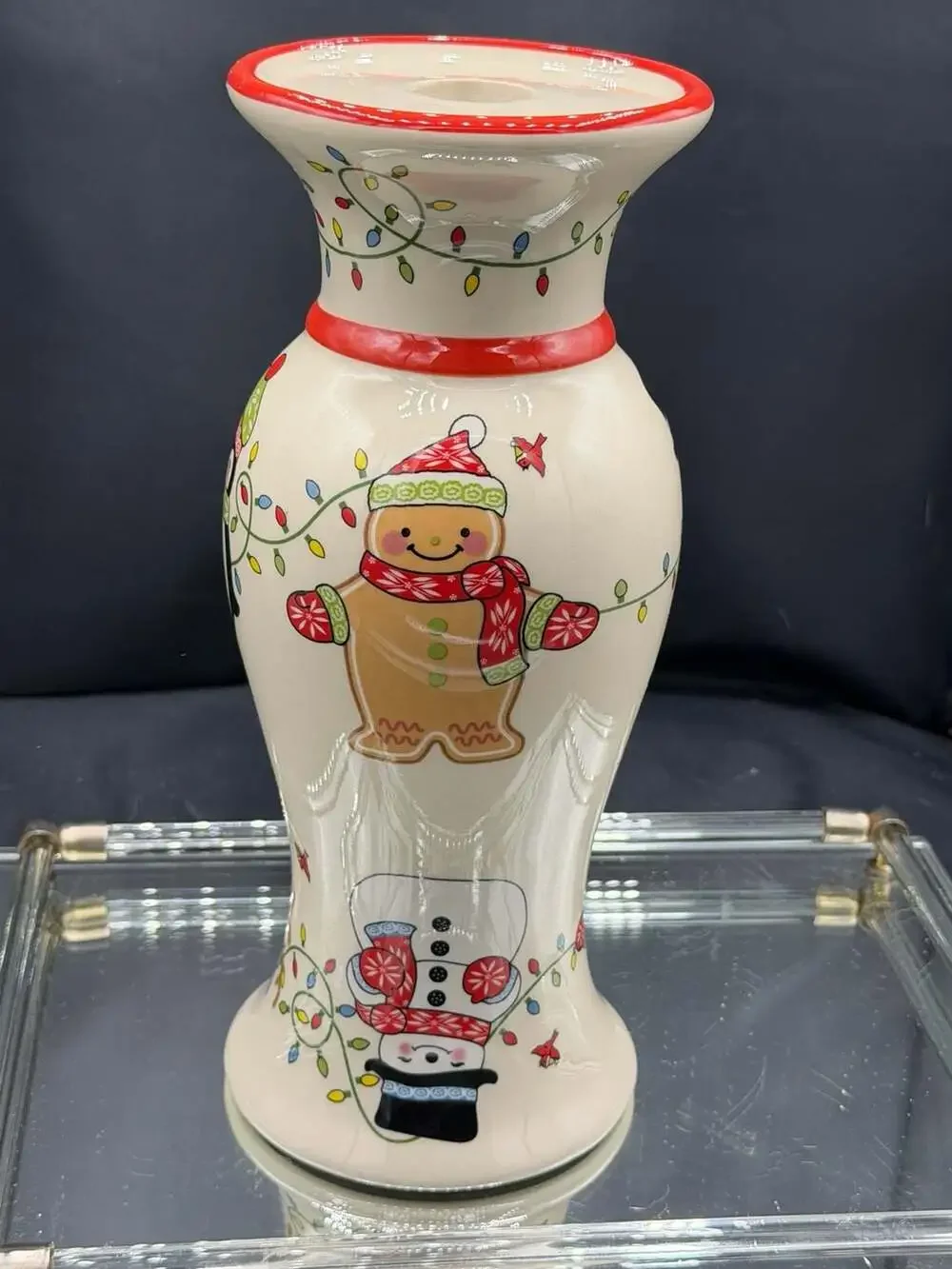 Temp-tations Christmas Ceramic 2-in-1 Convertible Vase and Candlestick Holder